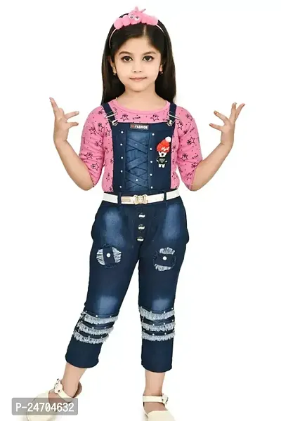 Fabulous Denim Printed Basic Jumpsuit For Baby Girls-thumb0