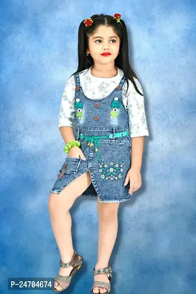 Fabulous Denim Printed Basic Jumpsuit For Baby Girls-thumb0