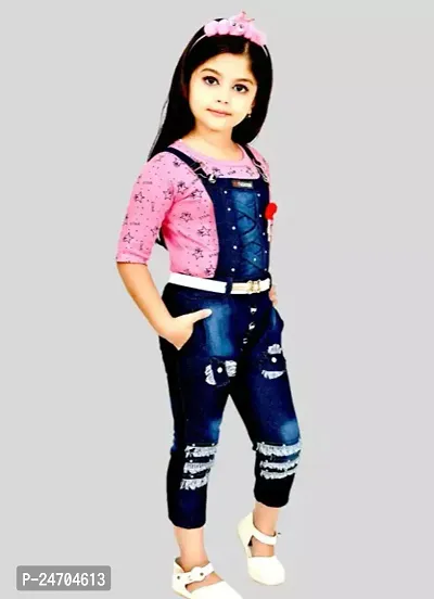 Fabulous Denim Printed Basic Jumpsuit For Baby Girls-thumb3