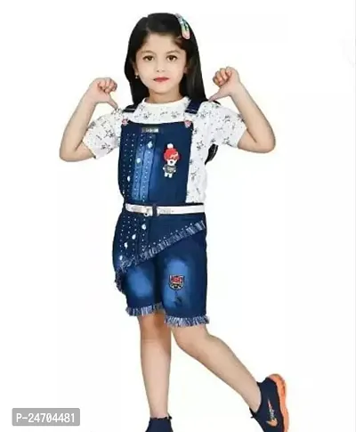 Fabulous Denim Printed Basic Jumpsuit For Baby Girls-thumb0
