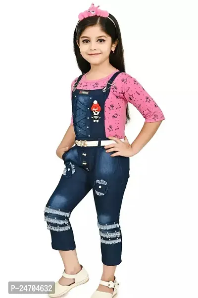 Fabulous Denim Printed Basic Jumpsuit For Baby Girls-thumb3