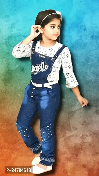 Fabulous Denim Printed Basic Jumpsuit For Baby Girls-thumb3