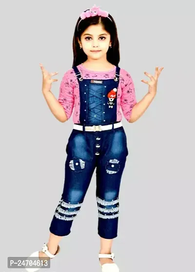 Fabulous Denim Printed Basic Jumpsuit For Baby Girls-thumb0