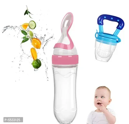 TrifleArte Newborn Baby Feeding Bottle Toddler Safe Silicone Squeeze Feeding Spoon Milk Cereal Bottle Baby Training Feeder-thumb0