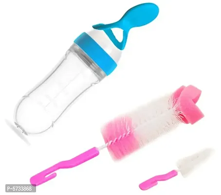 Newborn Baby Feeding Bottle Toddler Safe Silicone Squeeze Feeding Spoon Bottle And 2 in 1 Classic Baby Bottle and Nipple Cleaning Brush-thumb0