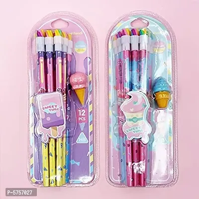 Combo of 2 Set Ice Cream Pencils with Eraser for Kids for Birthday Return Gifts Theme Party-thumb0