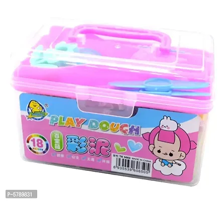 18 Colourful Modelling Clay Play Dough With Clay Tools And Different Molds In Cute Lock Box-thumb0