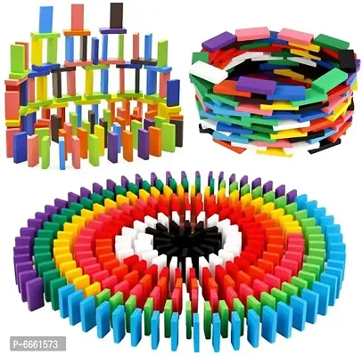 Dominoes Blocks Set 12 Colours Wooden Toy Building and Stacking Counting Adding Subtracting Multiplicati-thumb0