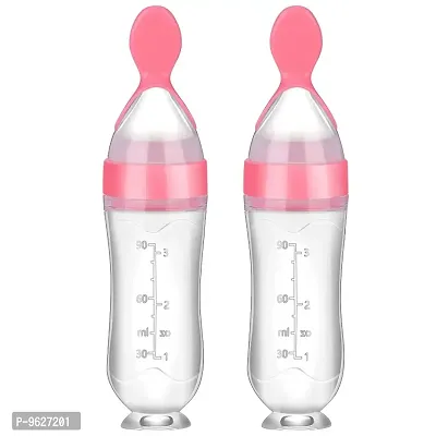 Food Feeder Silicone Squeeze Feeding Spoon Toddler Food Feeder Dispensing Spoon Suction Cup Design Feeder (Pink)