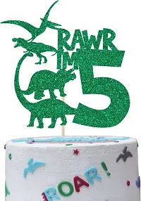 Dinosaur Cake Topper | Green Glitter Rawr I'm 5 Cake Topper for Fifth Birthday | Animal Theme Happy Birthday Cake Decorations | Birthday Party Decorations | Kids Party-thumb3