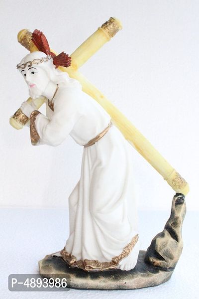 UNIQUE  GOD IDOL JESUS HOLDING CROSS CERAMIC FULLY WASHABLE SHOWPIECE - BEST FOR HOME DECORATION OR GIFT PURPOSE-thumb0