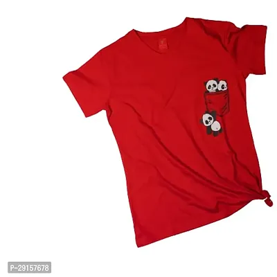 Elegant Red Cambric Cotton Printed Tshirt For Women-thumb0