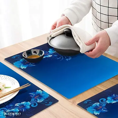 RMDecor Rectangular PVC Table Placemats/Mat for Dining Table Kitchen (Set of 6 Piece). Washable, Waterproof, Plastic (11x17 Inches,Blue-thumb3