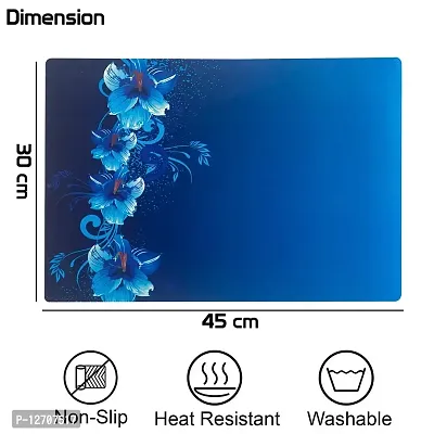 RMDecor Rectangular PVC Table Placemats/Mat for Dining Table Kitchen (Set of 6 Piece). Washable, Waterproof, Plastic (11x17 Inches,Blue-thumb2