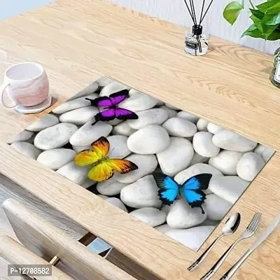 RMDecor Rectangular PVC Table Placemats/Mat for Dining Table Kitchen,Fridge mat (Multi Purpose), (Set of 6 Piece). Washable, Waterproof, Plastic (11x17 Inches, Multi Color,Stone, Butterfly Design)-thumb5