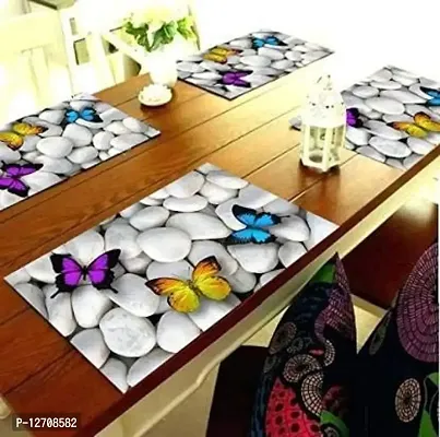 RMDecor Rectangular PVC Table Placemats/Mat for Dining Table Kitchen,Fridge mat (Multi Purpose), (Set of 6 Piece). Washable, Waterproof, Plastic (11x17 Inches, Multi Color,Stone, Butterfly Design)