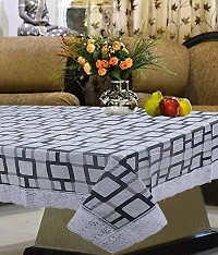 RMDecor Waterproof and dust with Oil-Proof Stain-Resistant Wipeable 2 - 4 Seater Center Table Cover with White Lace Design Grey Check PVC Printed(40 Inches x 60 Inches Rectangle)-thumb1