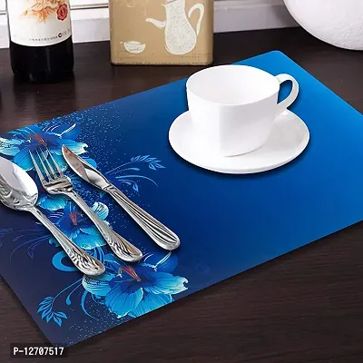 RMDecor Rectangular PVC Table Placemats/Mat for Dining Table Kitchen (Set of 6 Piece). Washable, Waterproof, Plastic (11x17 Inches,Blue-thumb5