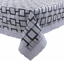 RMDecor Waterproof and dust with Oil-Proof Stain-Resistant Wipeable 2 - 4 Seater Center Table Cover with White Lace Design Grey Check PVC Printed(40 Inches x 60 Inches Rectangle)-thumb2