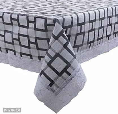 RMDecor Waterproof and dust with Oil-Proof Stain-Resistant Wipeable 2 - 4 Seater Center Table Cover with White Lace Design Grey Check PVC Printed(40 Inches x 60 Inches Rectangle)-thumb3