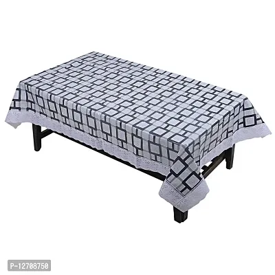RMDecor Waterproof and dust with Oil-Proof Stain-Resistant Wipeable 2 - 4 Seater Center Table Cover with White Lace Design Grey Check PVC Printed(40 Inches x 60 Inches Rectangle)-thumb0