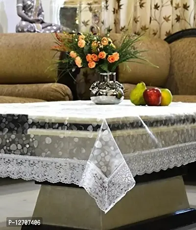 RMDecor Waterproof Transparent 3D Diamond Design PVC Center Table Cover 2 to 4 Seater with 3 Inch Silver Border Laces Design 40 x 60 Inches for Rectangular Center Table
