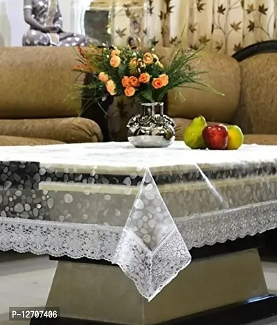 RMDecor Waterproof Transparent 3D Diamond Design PVC Center Table Cover 2 to 4 Seater with 3 Inch Silver Border Laces Design 40 x 60 Inches for Rectangular Center Table-thumb0