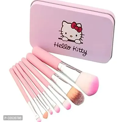 Makeup Mini Hello Kitty Brush with Storage Box (Set of 7 Pieces) (Multicolor)-thumb0