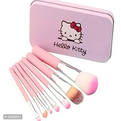 Makeup Mini Hello Kitty Brush with Storage Box (Set of 7 Pieces) (Multicolor)