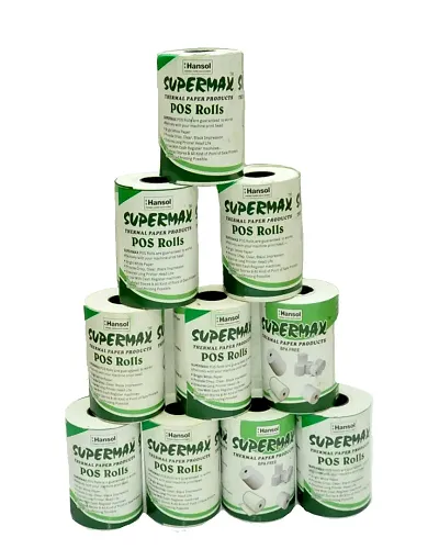 SUPERMAX 2inch Thermal Paper Roll - 56 mm x 12Mt Length For Printing Receipts - Billing Machines/Cash Register - 56 GSM Thickness Black Colour Print - Pack of 10 Rolls