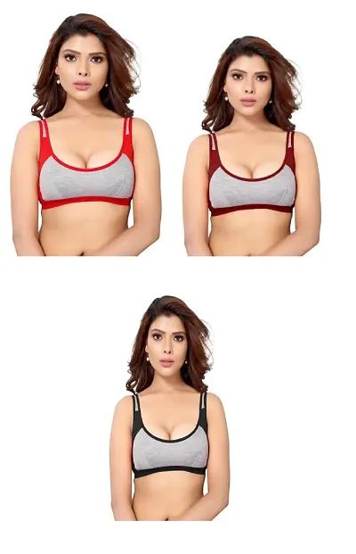 Stylish Multicolored Cotton Blend Non Padded Bras For Women Pack Of 3