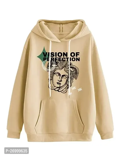 Stylish Beige Cotton Blend Printed Hoodies For Men