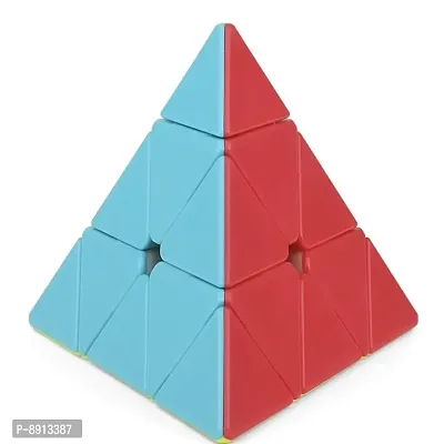 Multicolor Pyramid Cube 3x3 High Speed Stickerless Triangle Puzzle Cube for Kids and Adults-thumb0