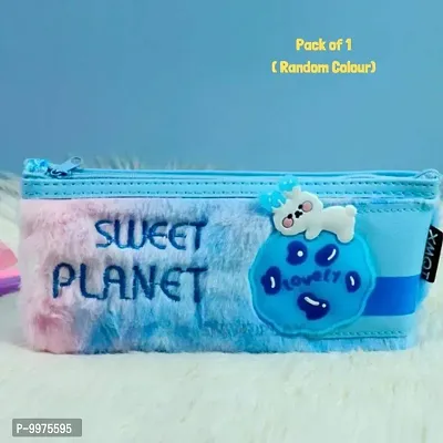 Sweet planet fur pouch Pencil Cases for kids, ( pack of 1)-thumb0