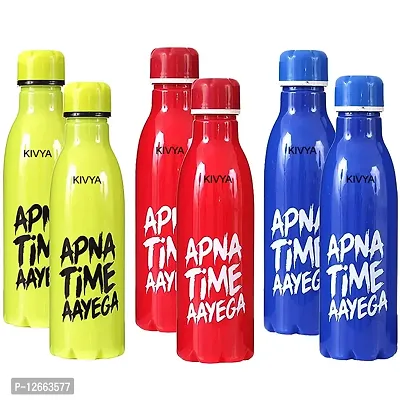 KIVYA Return Gifts for Kids Birthday Party Apna Time Ayega Water Bottles for Girls / Boys ,450 ML, 22 cm Length, Multi Color - Pack of 6-thumb0