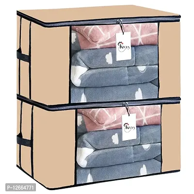 KIVYA Blanket Organizer Bags For Underbed Storage organizer Clothes Covers For Wardrobe/Closet Organiser, Non woven, Beige - Set of 2