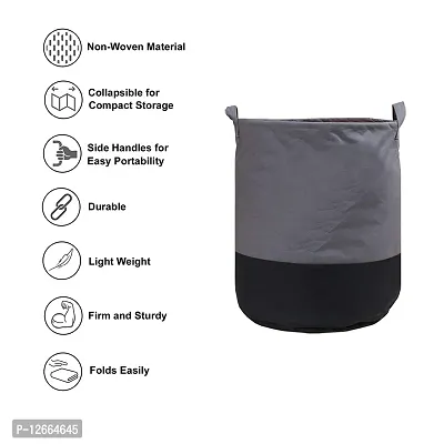 KIVYA Laundry Bag / Basket for clothes, Toys Storage organizer dirty cloth organiser box, Grey and Black - Set of 1(Cotton canvas)-thumb5