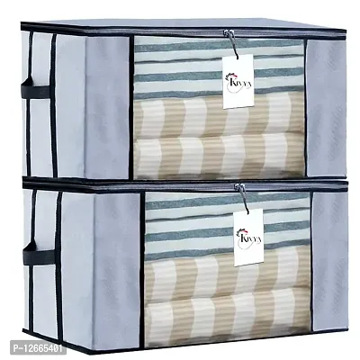 KIVYA Blanket Organizer Bags For Underbed Storage organizer Clothes Covers For Wardrobe/Closet Organiser, Non woven, Grey - Set of 2-thumb0