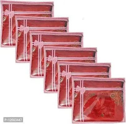 KIVYA Single packing saree covers storage bags for wardrobe / closet organizer clothes cover for travel organiser, Orange, Non Woven - Set of 6-thumb0