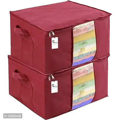 KIVYA Blanket covers underbed storage bags for clothes, Blanekts, saree organizer clothing box for wardrobe / closet organiser, Non woven, Maroon - Set of 2