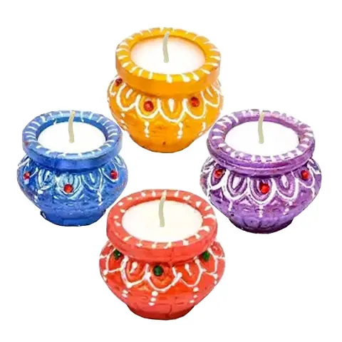 KIVYA Diya For Diwali Decoration Terracotta Mitti Diyas / wax Diya For home Decoration - Pack of 4