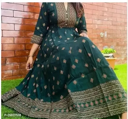 Stylish Green Rayon Printed Ethnic Gown For Women