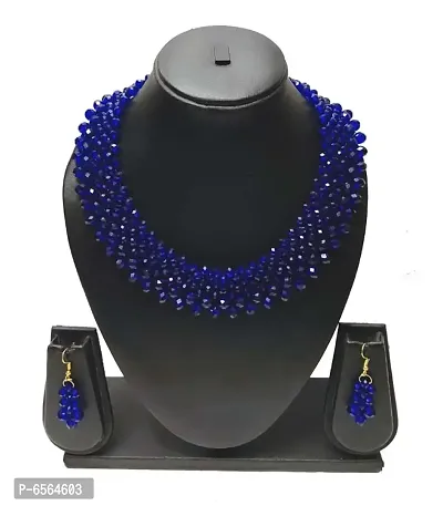 Bridal Party Wear Black Crystal Jewelry Set ( Blue )
