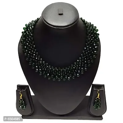 Bridal Party Wear Black Crystal Jewelry Set ( Green )