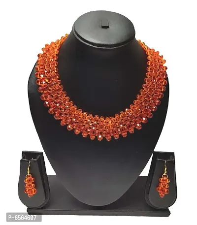 Bridal Party Wear Black Crystal Jewelry Set ( Orange )