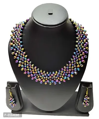 Bridal Party Wear Black Crystal Jewelry Set ( Rainbow )