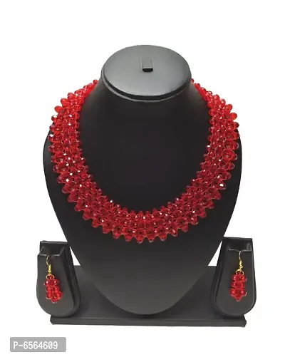Bridal Party Wear Black Crystal Jewelry Set ( Red )