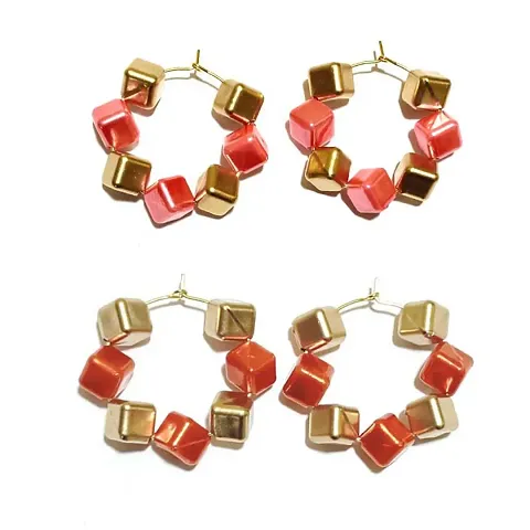 Pack Of 2 Light Weight Alloy Beads Party Wear Hoop Earrings
