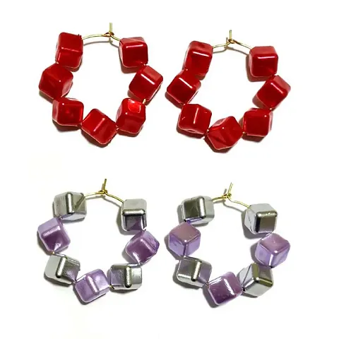 Set Of 2 Squared Shape Light Weight Party Wear Earring