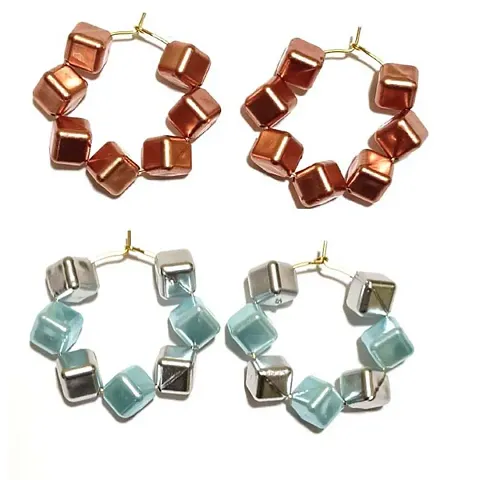 Pack Of 2 Light Weight Alloy Beads Party Wear Hoop Earrings